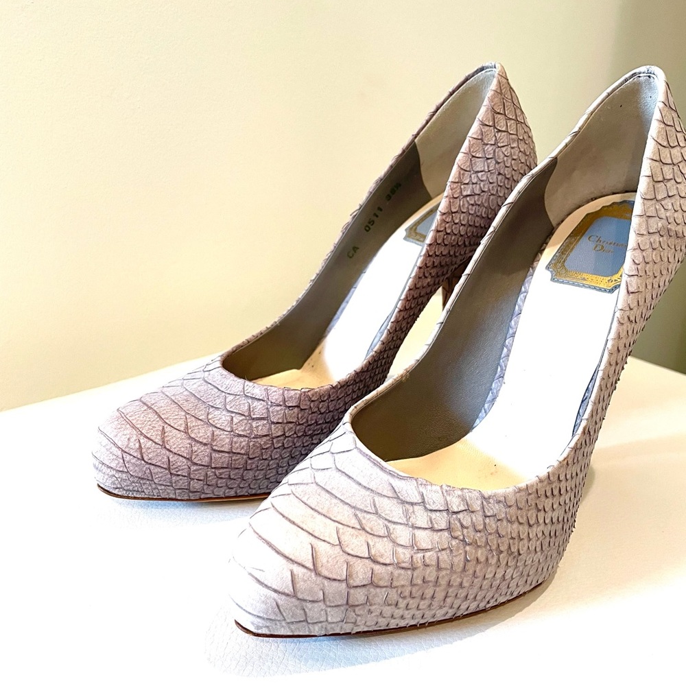 Christian Dior genuine leather 4.5” heels, light gray